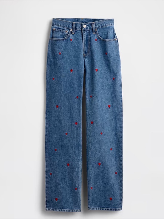 GAP Denim - Gap Blue Straight Leg Heart Embroidered Jeans